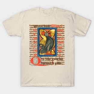 WEIRD MEDIEVAL BESTIARY,BLACK ROOSTER SINGING ,ANTIQUE TYPOGRAPHY T-Shirt